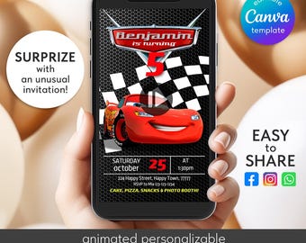 Cars invitation, Lightning McQueen invite, animated birthday party invitation, Racing birthday video invitation template