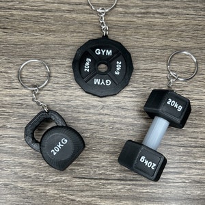 3D Printed Gym Weight Key Chains, Color and Text Customizable Dumbbell, Kettle Bell, Gym Plate Weights, Workout Accessory, Power Lifting