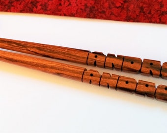 Name Chopsticks in Zebrawood, Personalized, Custom Carved to Order