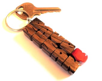 Lauro Preto Wood 2-Liner Love Keychain, Names Custom Carved to Order