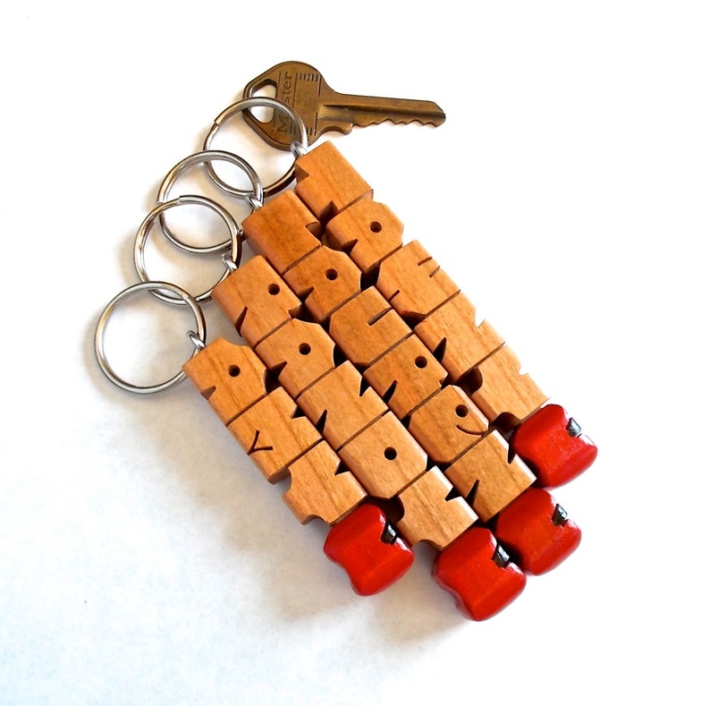 Teacher's Apple Name Keychain in Cherry Wood, Custom Carved to Order image 4