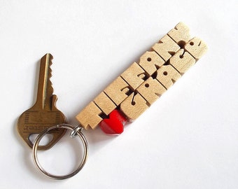 Maple Wood 2-Liner Keychain, Names Custom Carved to Order