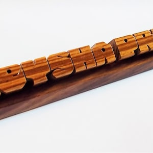 Small Desk Name, Zebrano and Walnut Woods, Custom Carved to Order image 1