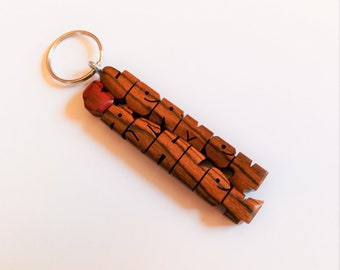 Wave Keychain in Bocote Wood, Custom Names Carved to Order
