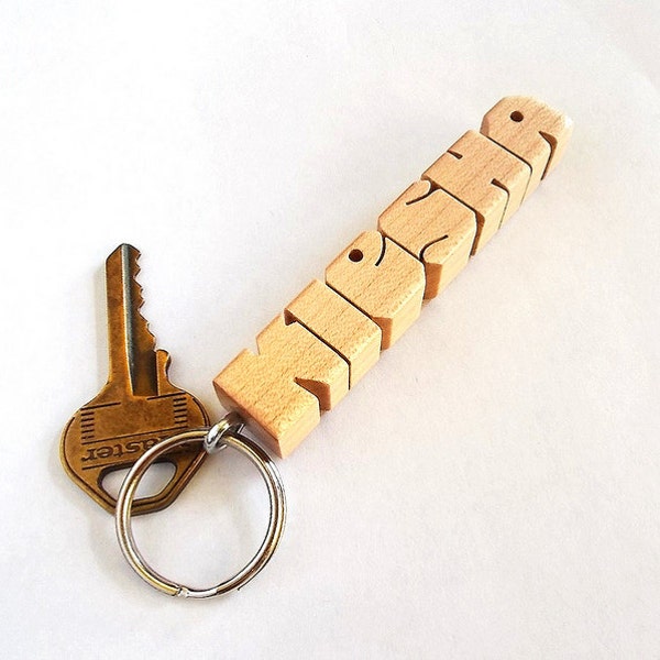 Custom Maple Wood Name Keychain, Carved to Order