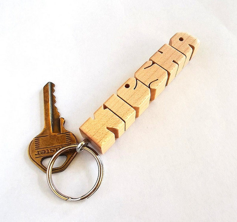 Custom Maple Wood Name Keychain, Carved to Order image 1