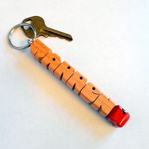 Teacher's Apple Name Keychain in Cherry Wood, Custom Carved to Order image 7