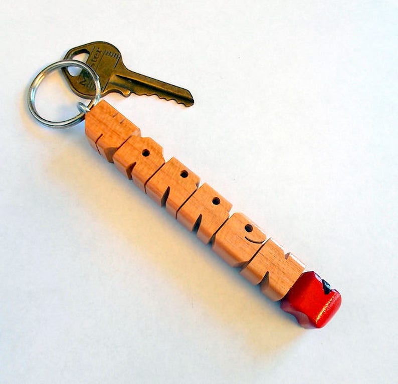 Teacher's Apple Name Keychain in Cherry Wood, Custom Carved to Order image 7
