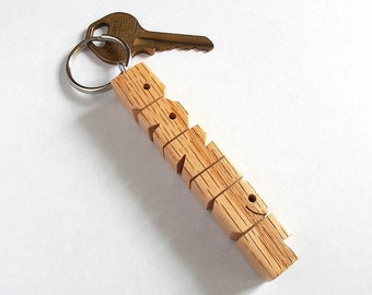 Custom Oak Wood Name Keychain, Carved to Order