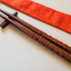 Name Chopsticks in Cocobolo Rosewood, Personalized , Custom Carved to Order image 7