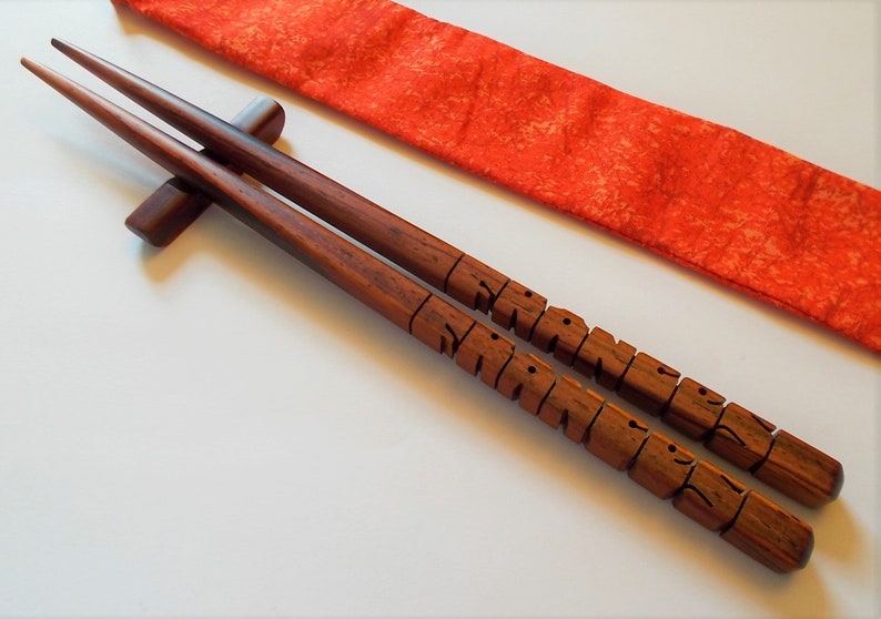 Name Chopsticks in Cocobolo Rosewood, Personalized , Custom Carved to Order image 7