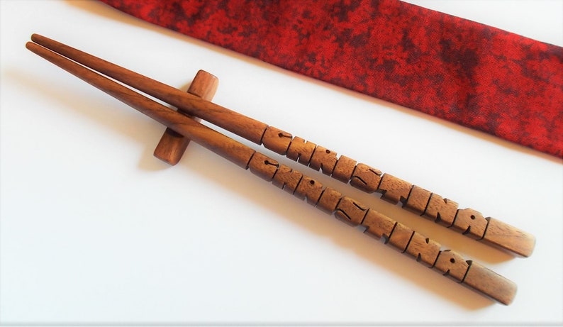 Name Chopsticks in Walnut Wood, Personalized, Custom Carved to Order