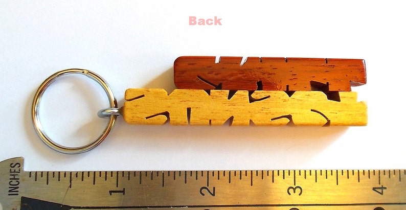 Pau Amarello and Paduak Woods 2-Liner Keychain, Custom Carved to Order image 7