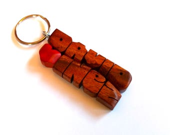 Wave Keychain in Hawaiian Koa Wood, Custom Carved to Order