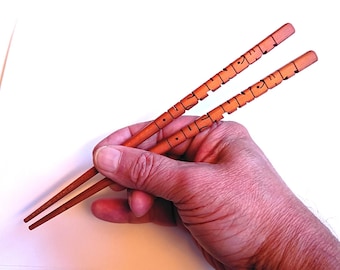 Cherry Wood Name Chopsticks, Custom Personalized, Carved to Order