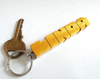 Custom Pau Amarello Wood (Yellowheart) Name Keychain, Carved to Order