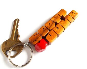 Hawaiian Koa Wood 2-Liner Keychain, Names Custom Carved to Order