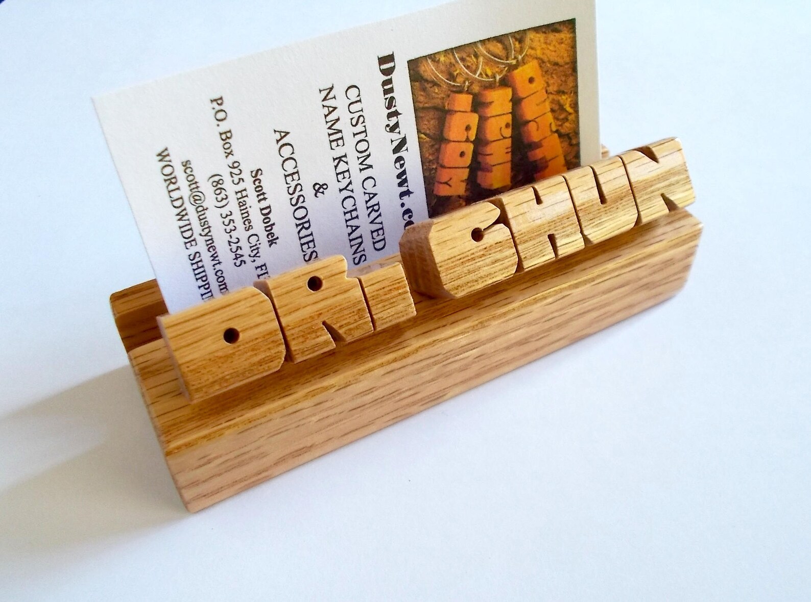 Business Card Holder with Name in Oak Wood Custom Carved to Etsy