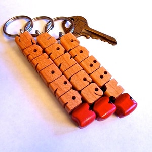Teacher's Apple Name Keychain in Cherry Wood, Custom Carved to Order image 5