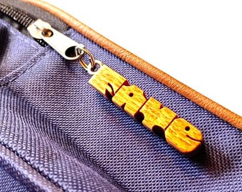 Oak Wood Mini Tag: Custom Carved, Personalized Purse and Backpack Charm