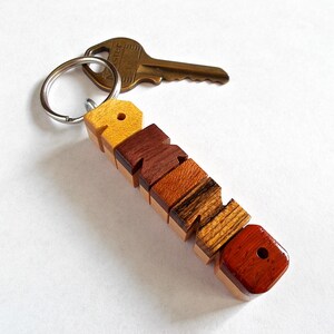 Custom Exotic Woods Sampler Name Keychain on Maple, Carved to Order image 4