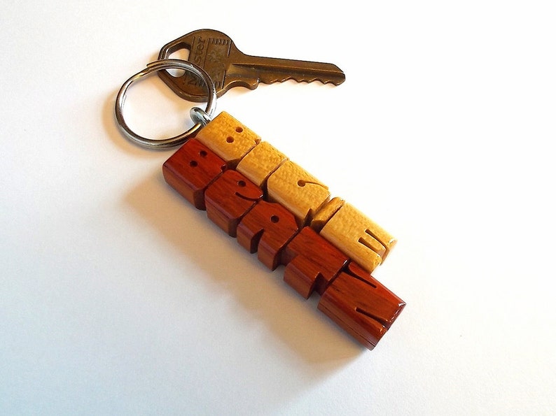 Pau Amarello and Paduak Woods 2-Liner Keychain, Custom Carved to Order image 3