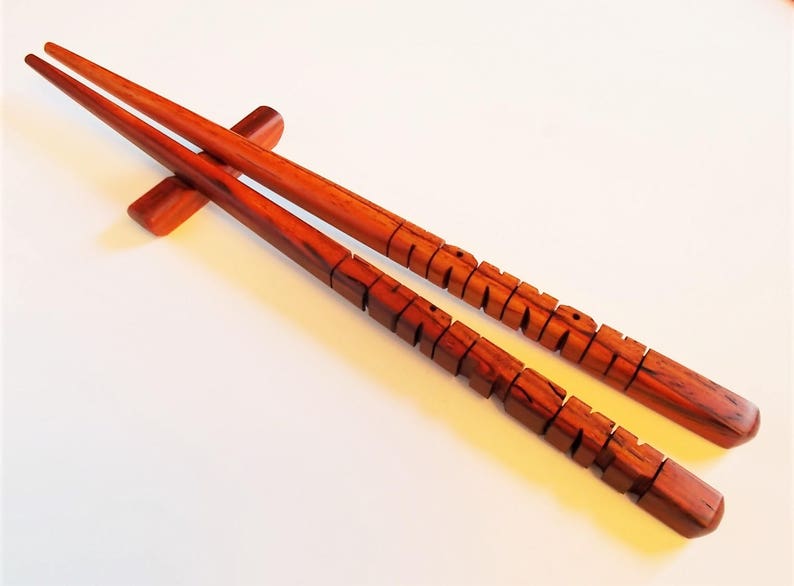 Name Chopsticks in Cocobolo Rosewood, Personalized , Custom Carved to Order image 8