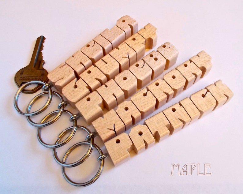 Custom Maple Wood Name Keychain, Carved to Order image 8