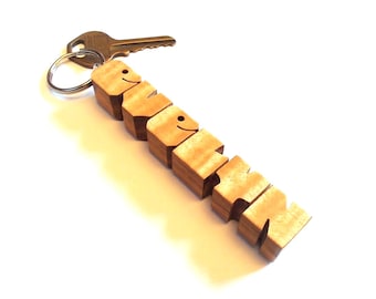 Flame Maple Veneer on Walnut, Wood Name Keychain, Custom Carved to Order