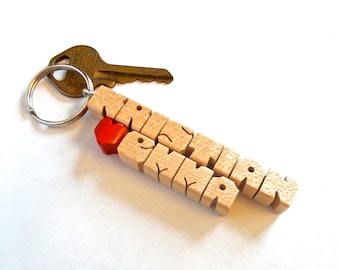 Maple Wood 2-Liner Keychain, Names Custom Carved to Order