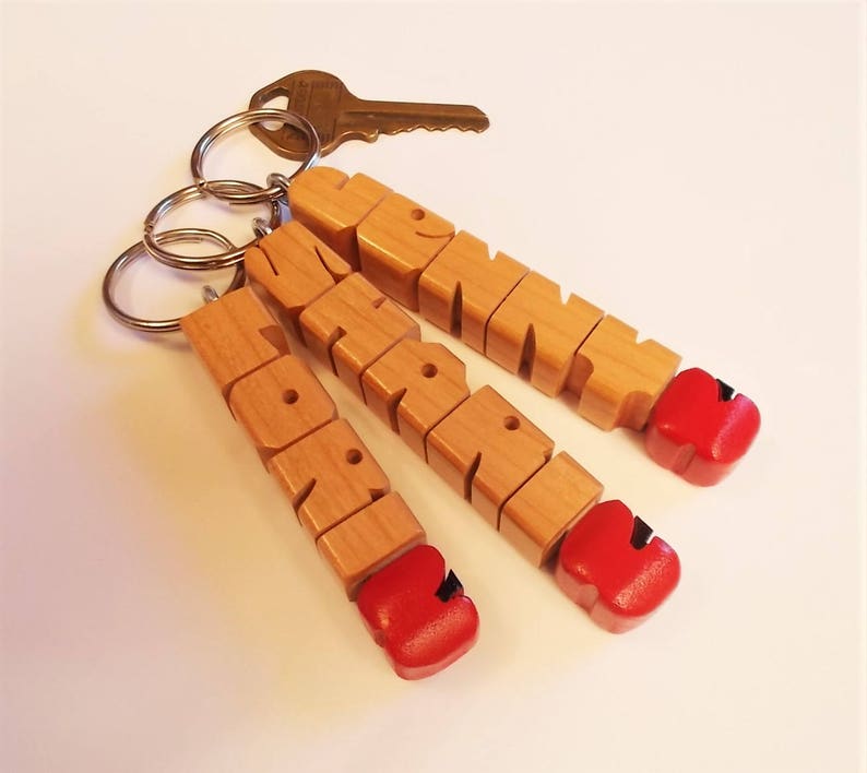 Teacher's Apple Name Keychain in Cherry Wood, Custom Carved to Order image 9