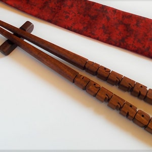 Name Chopsticks in Cocobolo Rosewood, Personalized , Custom Carved to Order image 4