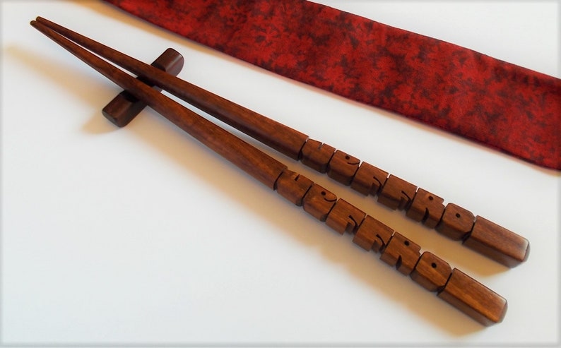 Name Chopsticks in Cocobolo Rosewood, Personalized , Custom Carved to Order image 4