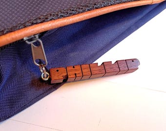 Walnut Wood Mini Name Tag: Custom Carved, Personalized Purse and Backpack Charm