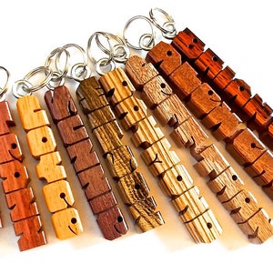 MiniTag - Small Wooden Name Tag, Pendant, Backpack Charm, Zipper Pull - Custom Carved to Order