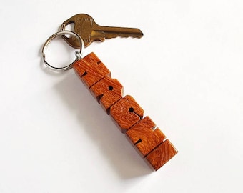 Custom Cumaru Wood Name Keychain, Carved to Order