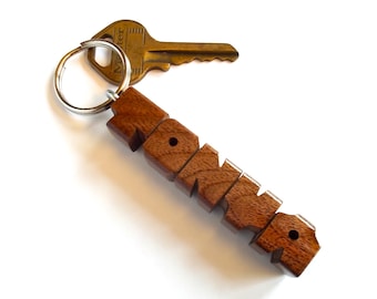 Custom Walnut Wood Name Keychain, Carved to Order