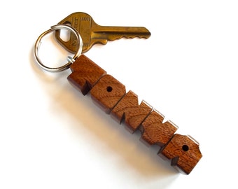 Custom Walnut Wood Name Keychain, Carved to Order