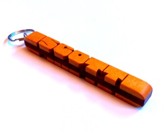 2-Sided Name Keychain in Pau Amarello and Purpleheart Woods, Custom Carved to Order