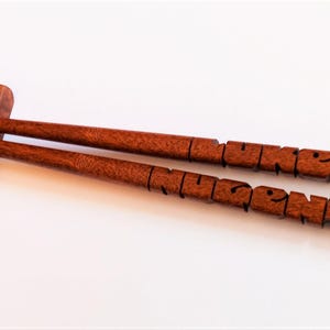 Sapele Wood Name Chopsticks, Custom Personalized, Carved to Order