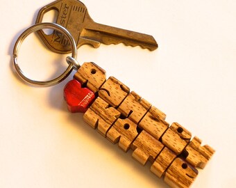 Zebrano Wood 2-Liner Keychain, Custom Carved to Order