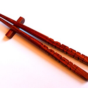 Name Chopsticks in Cocobolo Rosewood, Personalized , Custom Carved to Order image 2