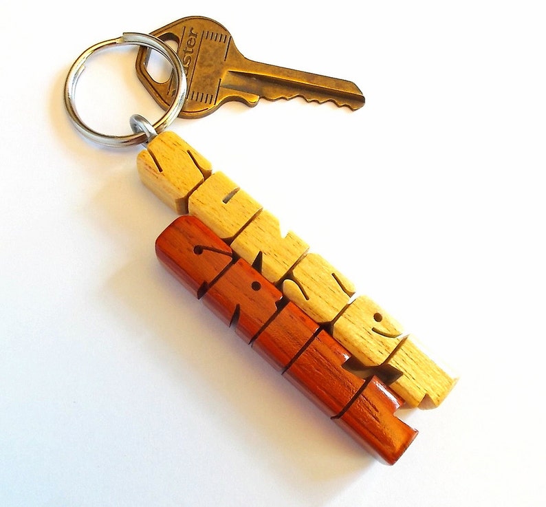 Pau Amarello and Paduak Woods 2-Liner Keychain, Custom Carved to Order image 4