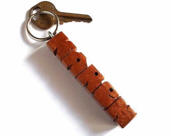 Custom Sipo Mahogany Wood Name Keychain, Carved to Order