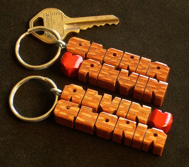 Leopardwood 2-Liner Keychain, Names Custom Carved to Order image 3