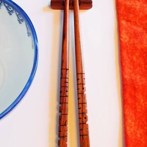 Name Chopsticks in Cocobolo Rosewood, Personalized , Custom Carved to Order image 9