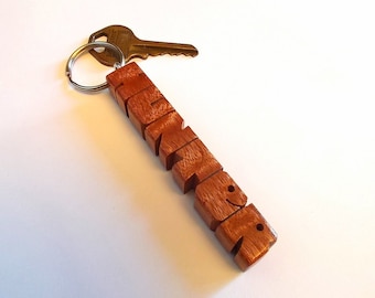 Custom Sapele Wood Name Keychain, Carved to Order