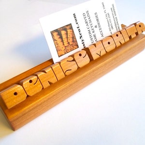 Business Card Holder with Name in Cherry Wood, Standard Size, Custom Carved to Order