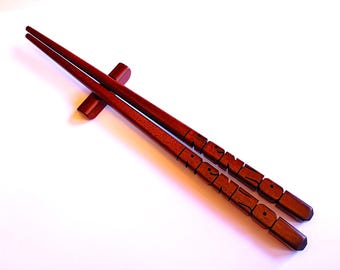 Ipé Wood Name Chopsticks, Custom Personalized, Carved to Order