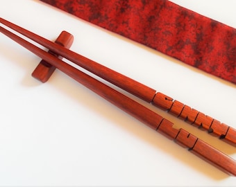 Name Chopsticks in Bloodwood, Personalized , Custom Carved to Order